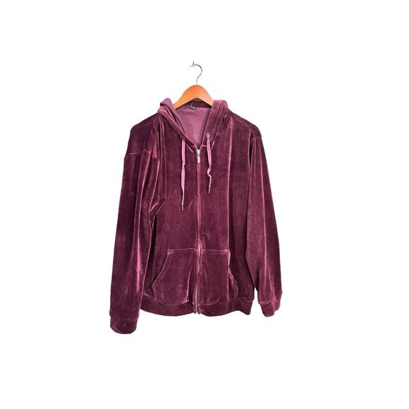 Dolce Vida Velour Burgundy Women 2X Track Hoodie Jacket Full Zip Long Sleeve Y2K - Picture 1 of 7